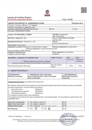 Rapport d’inspection par un organisme tiers